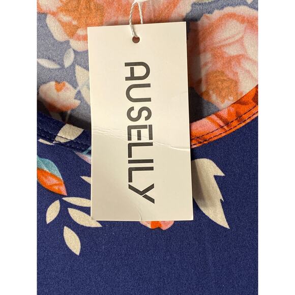 NWT Auselily Womens Size L Dark Blue w Red Roses Soft long Sleeve - Picture 6 of 16